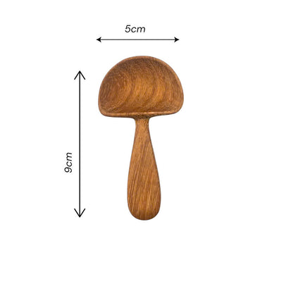 Handcrafted wooden mushroom scoop spoon in a compact size perfect for everyday kitchen use.