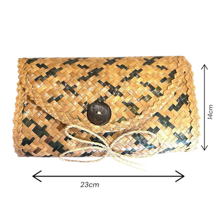 Woven grass ziczac clutch with elegant handcrafted design and practical size for everyday stylish use.