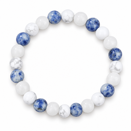 Blue Lace Agate & Clear Quartz Natural Stone Bracelet approx 18–18.5 cm