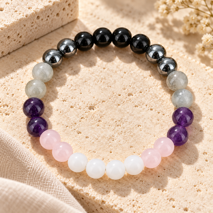 Rose Quartz, Clear Quartz & Amethyst Beaded Bracelet approx 18–18.5 cm