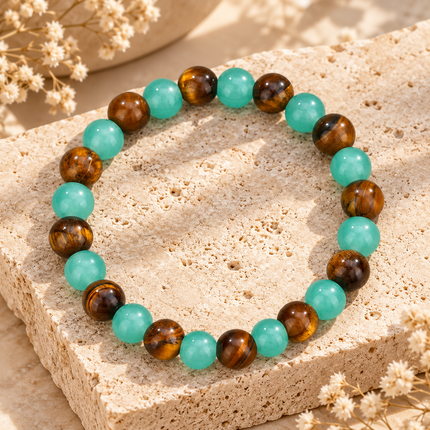 Amazonite & Tiger’s Eye Natural Stone Bracelet approx 18–18.5 cm
