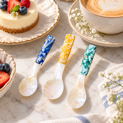 Mother of Pearl Spoon with Mosaic Handle 10 cm