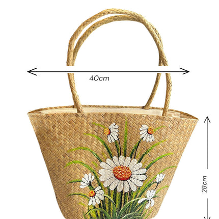 Handmade hand-painted daisy flower shoulder bag.