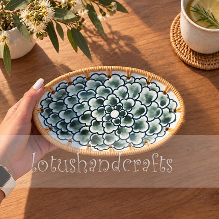 The timeless blue-and-white color combination creates a refined look suitable for both everyday dining and special occasions.