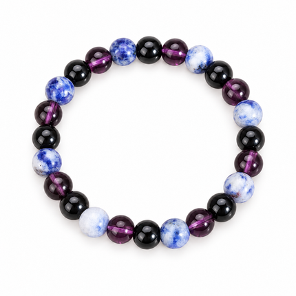 Blue Lace Agate & Black Agate Natural Stone Bracelet approx 18–18.5 cm