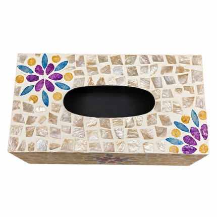 Vibrant purple, blue, and golden floral motifs create an eye-catching decorative accent.