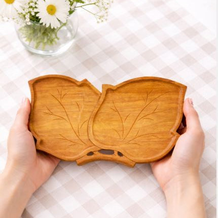 Double leaf wooden serving tray offers high durability and reliable use for everyday needs.