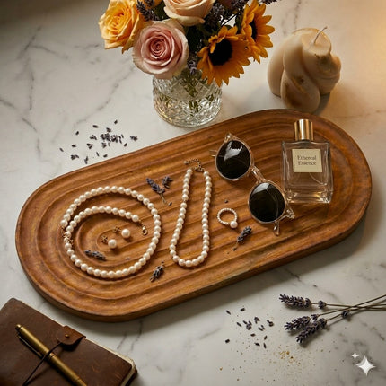 Ripple oval wooden serving tray for coffee snacks decor and everyday use around your home.