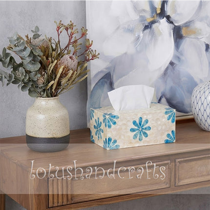 Side angle of the handcrafted tissue box showcasing its elegant rectangular shape.