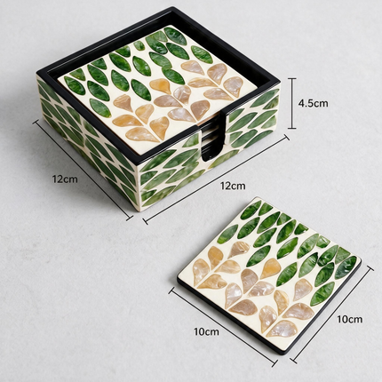 floral mother of pearl coasters -set of 6, neat storage box, perfect gift.
