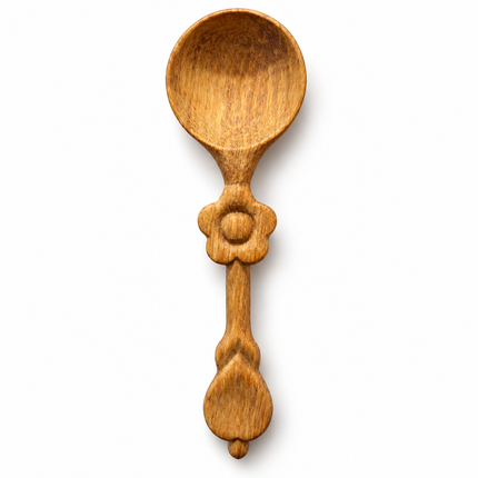 Mini Hand-Carved Wooden Flower Spoon – 9.5 cm