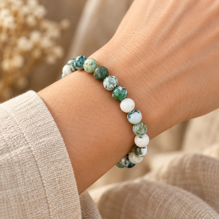 Moss Agate Natural Stone Bracelet approx 18–18.5 cm