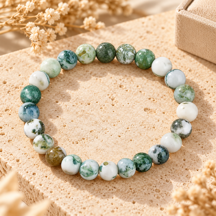 Moss Agate Natural Stone Bracelet approx 18–18.5 cm