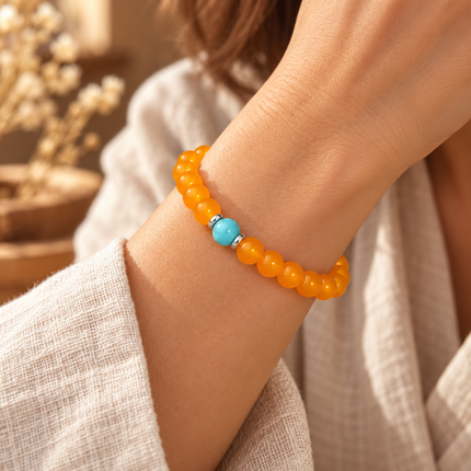 Yellow Chalcedony & Turquoise Natural Stone Bracelet approx 18–18.5 cm