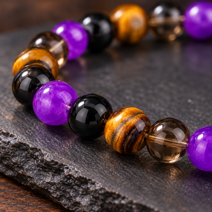 Amethyst, Smoky Quartz & Tiger’s Eye Bracelet approx 18–18.5 cm