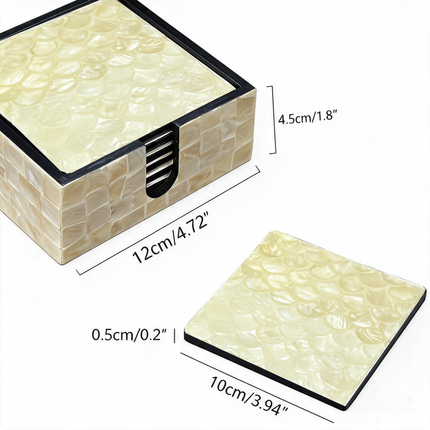 Elegant ivory shell mosaic coasters add timeless coastal charm to coffee tables and dining spaces.