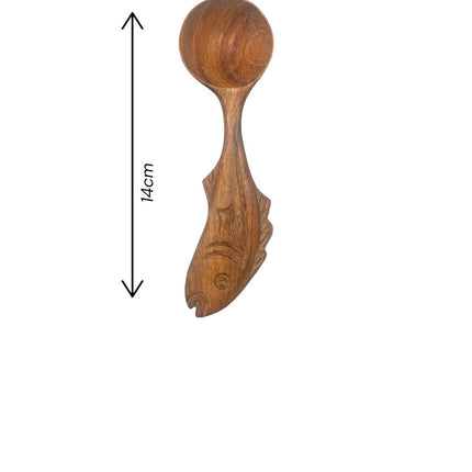 Handmade cute wooden fish spoon with hand carved details in a small size perfect for everyday use.