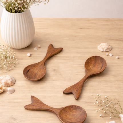 Fishtail shaped wooden spoon made from natural wood brings elegance and convenience to daily use.
