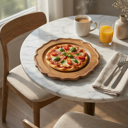 Handcrafted scalloped wood charger plate that is safe and reliable for everyday use.