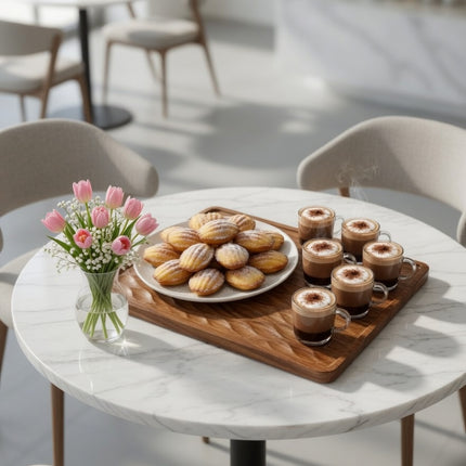 Flowing wave wooden serving tray board crafted from natural redwood for elegant everyday use.
