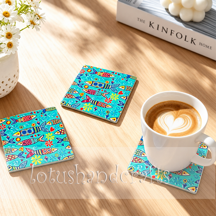 Add vibrant marine-inspired artwork and artistic character to your coffee table or living room.