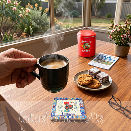 Pair this colourful rooster coaster with your favourite coffee mug or tea cup to create a cheerful, artistic touch for everyday beverage moments.