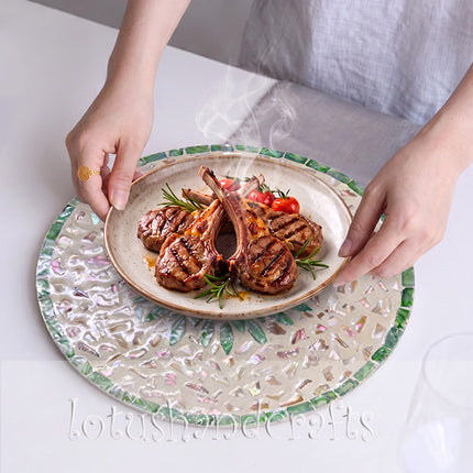 Green Leaf Mother of Pearl Round Placemat by Lotushandcrafts.