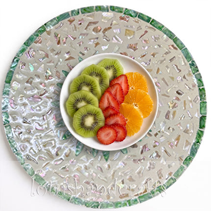 Mother of Pearl Round Green Leaf Placemat by Lotushandcrafts.