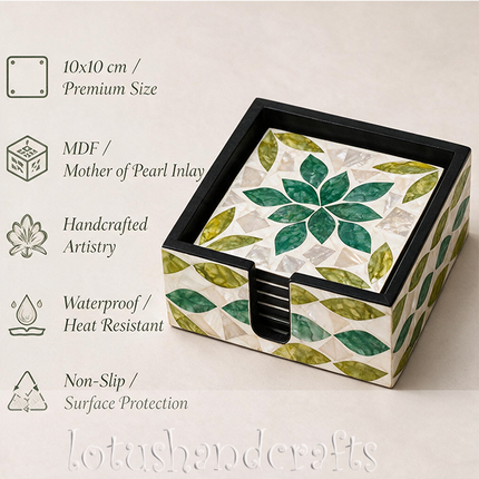 pearlescent mother-of-pearl lotus coaster set cup protection.