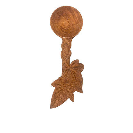Cute ivy leaf hand carved wooden spoon made from natural wood for everyday use.