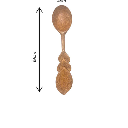 Wooden spoon hand carved leaf handle ensures safety for users health while offering natural comfort and durability in cooking use.