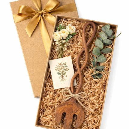 Twisted long handle wooden salad fork makes a perfect gift for any kitchen lover.
