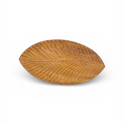 Cute handcarved redwood leaf shaped serving platter for coffee, desserts, decor, and handmade flatlay styling.