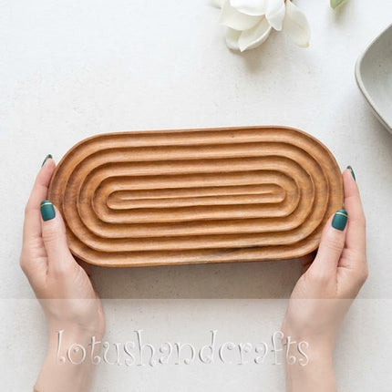 Ripple oval wooden serving tray for coffee, snacks, and natural home decor accents everyday.