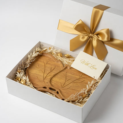 Handcrafted double leaf shaped wooden serving tray perfect as a meaningful gift.