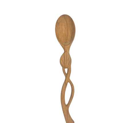 Handcrafted wooden spoon features a cute leaf handle design, bringing natural charm to everyday use.