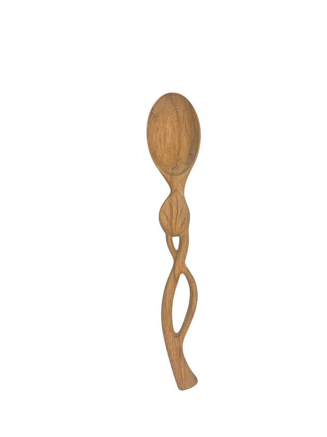 Handcrafted wooden spoon features a cute leaf handle design, bringing natural charm to everyday use.