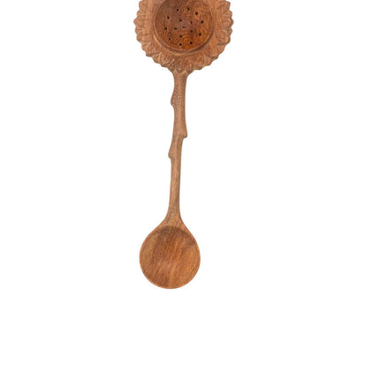 Handcrafted sunflower wooden slotted duo spoon with cute design for everyday kitchen use.