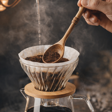 Handmade timber taste round bowl wooden spoon for coffee brewing perfect natural wooden tool for stirring coffee and drinks in kitchen.