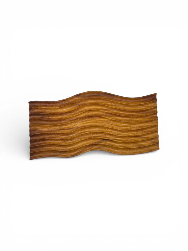 Cute handcrafted wave carved wooden serving board for cheese, coffee, desserts, and cozy home styling.