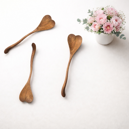 Heart shaped wooden spoon designed for everyday use, safe, simple, and friendly for users.