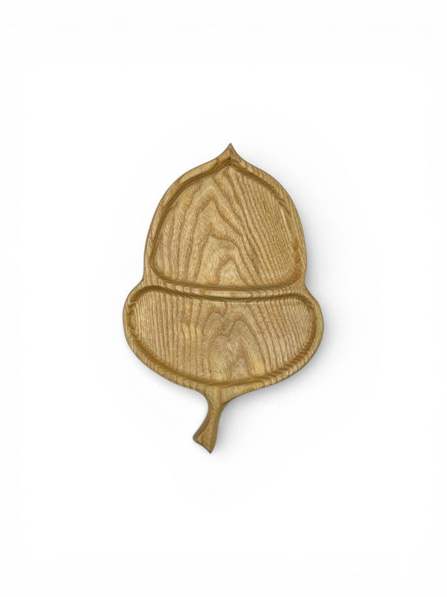 Handcrafted wooden acorn serving tray with a cute design perfect for everyday use.