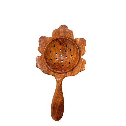 Handcrafted wooden flower slotted spoon with a cute and elegant natural design.