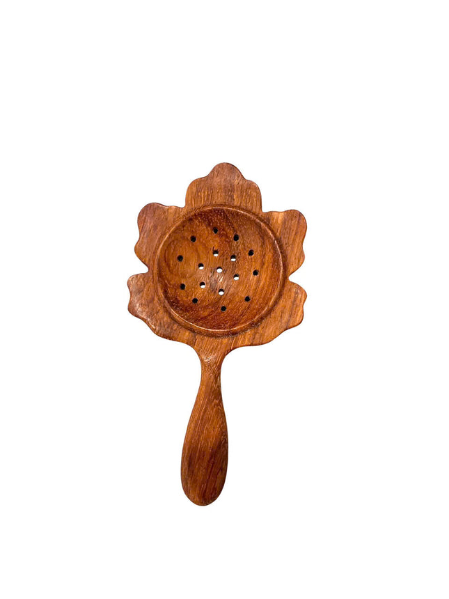 Handcrafted wooden flower slotted spoon with a cute and elegant natural design.