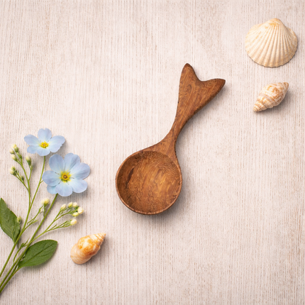 Handcrafted fishtail shaped small wooden spoon adds beautiful charm and elegance to your kitchen decor.