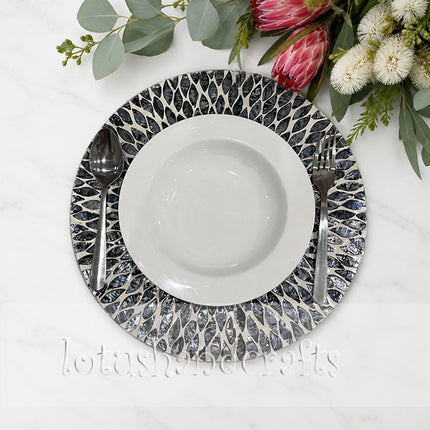 Handcrafts Mother of Pearl Inlay with Black and White Pattern Charger Plate by Lotushandcrafts. 