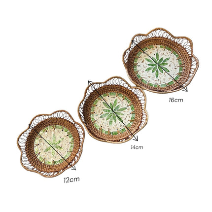 Handmade Rattan Bowl Set 3, Mother of Pearl Decorative Bowls size.