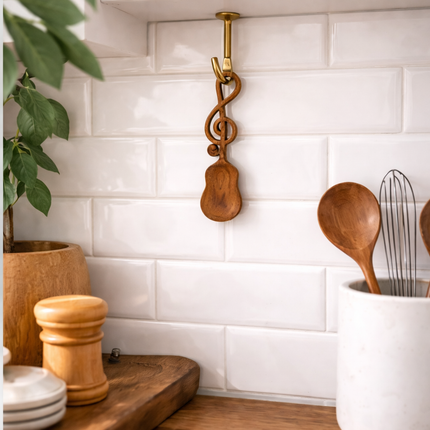 A music note wooden spoon adds elegant decor and artistic charm to your kitchen space.