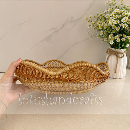 Elegant Handmade Rattan Decorative Bowl with Mother of Pearl Inlay.