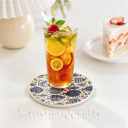 A delightful individual ceramic coaster for fish lovers, ocean enthusiasts and anyone who appreciates colourful artistic home accessories.